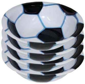 4x stuks voetbal bordjes kom/schaaltje van plastic 17,5 cm - feestschaaltjes Multikleur