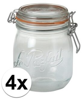 4x stuks voorraad/weckpot - transparant - glas - 11 x 8,5 cm - 500 ml- le parfait