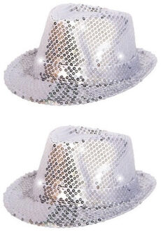 4x stuks zilver pailletten hoedje met LED licht - Verkleed hoedjes - Party hoeden