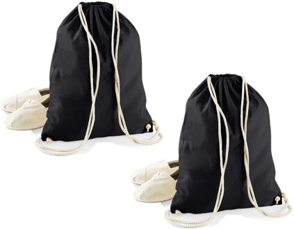 4x stuks zwart katoenen rugtas/gymtas met rijgkoord - Gymtassen/zwemtassen/rugtasjes met rijgkoord