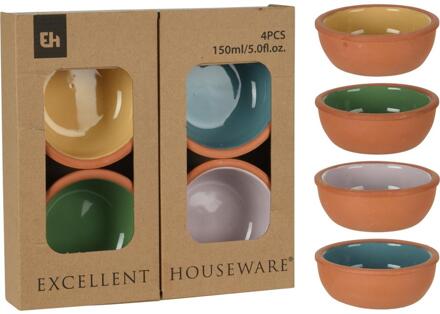 4x Tapas schaaltjes - 150 ml - terracotta 10 x 4 cm - Snack en tapasschalen Bruin