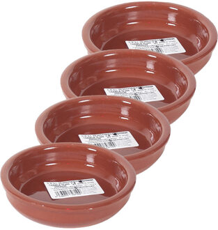 4x Terracotta tapas bakjes/schaaltjes 12 cm - Snack en tapasschalen Bruin