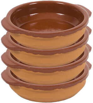 4x Terracotta tapas bakjes/schaaltjes 13 cm - Snack en tapasschalen Bruin