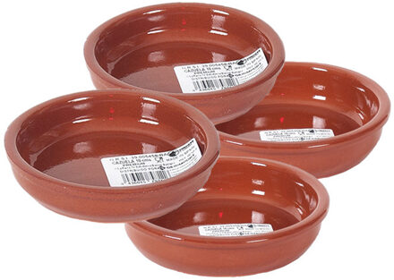 4x Terracotta tapas bakjes/schaaltjes 14 cm en 10 cm - Snack en tapasschalen Bruin