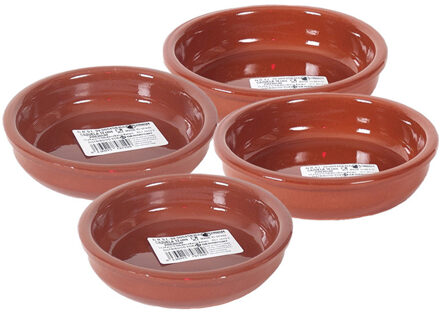 4x Terracotta tapas bakjes/schaaltjes 14 cm en 12 cm - Snack en tapasschalen Bruin