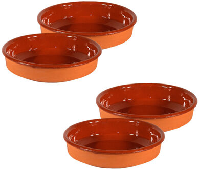 4x Terracotta tapas bakjes/schaaltjes 14 cm en 12 cm - Snack en tapasschalen Bruin