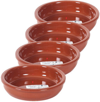 4x Terracotta tapas bakjes/schaaltjes 14 cm - Snack en tapasschalen Bruin