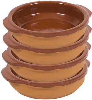 4x Terracotta tapas bakjes/schaaltjes 15 cm - Snack en tapasschalen Bruin