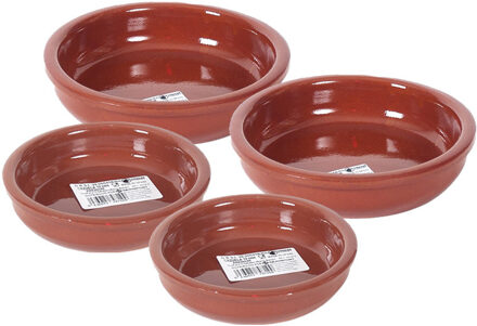 4x Terracotta tapas bakjes/schaaltjes 16 cm en 12 cm - Snack en tapasschalen Bruin