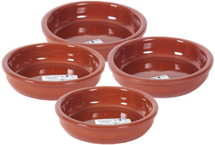 4x Terracotta tapas bakjes/schaaltjes 16 cm en 14 cm - Snack en tapasschalen Bruin