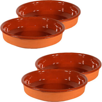 4x Terracotta tapas bakjes/schaaltjes 16 cm en 14 cm - Snack en tapasschalen Bruin