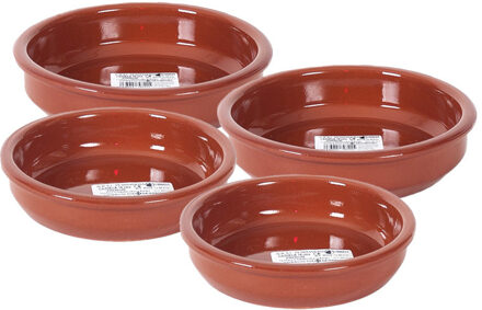 4x Terracotta tapas bakjes/schaaltjes 18 cm en 14 cm - Snack en tapasschalen Bruin