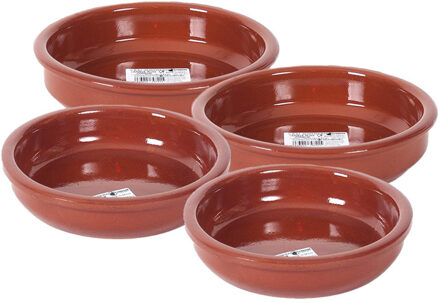 4x Terracotta tapas bakjes/schaaltjes 18 cm en 16 cm - Snack en tapasschalen Bruin