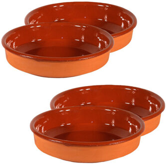 4x Terracotta tapas bakjes/schaaltjes 18 cm en 16 cm - Snack en tapasschalen Bruin