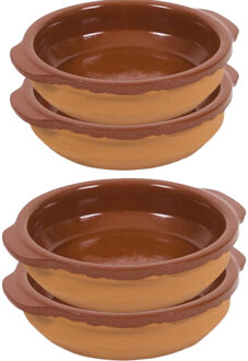 4x Terracotta tapas ovenschaaltjes/serveerschaaltjes 13 en 15 cm - Snack en tapasschalen Bruin