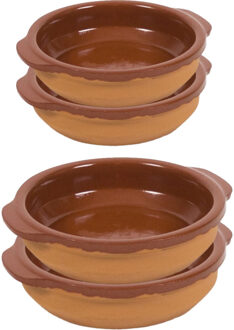 4x Terracotta tapas ovenschaaltjes/serveerschaaltjes 13 en 17 cm - Snack en tapasschalen Bruin