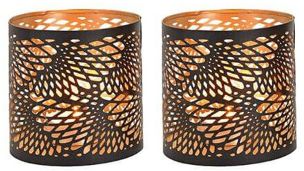4x Theelichthouders/waxinelichthouders windlichten zwart/goud spiraal/lijnen patroon 13 cm