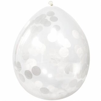 4x Transparante ballon witte confetti 30 cm