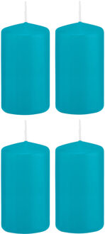 4x Turquoise blauwe cilinderkaarsen/stompkaarsen 5 x 10 cm 23 branduren - Geurloze kaarsen turkoois blauw - Woondecoraties