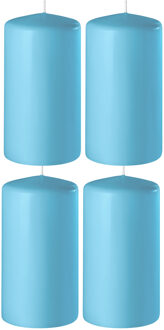 4x Turquoise cilinderkaarsen/stompkaarsen 6 x 10 cm 36 branduren - Geurloze kaarsen turquoise - Woondecoraties