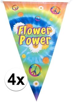 4x Vlaggenlijnen flower power hippie feest decoratie 5 meter - Slingers/vlaggetjes voor themafeestje