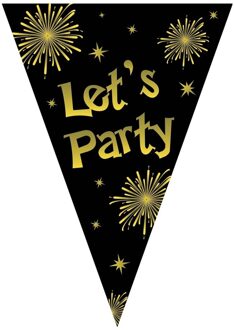 4x Vlaggenlijnen lets party oud en nieuw jaar zwart/goud 5 m