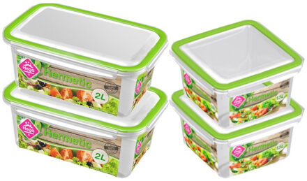 4x Voedsel plastic bewaarbakjes 1,5 en 2 liter transparant/groen - Vershoudbakjes