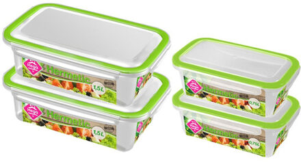 4x Voorraad/vershoudbakjes 0,75 En 1,5 Liter Transparant/groen - Vershoudbakjes