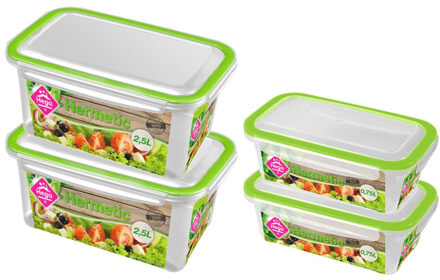 4x Voorraad/vershoudbakjes 0,75 En 2,5 Liter Transparant/groen - Vershoudbakjes