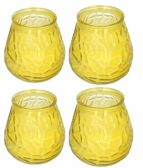 4x Windlicht geurkaars citronella tegen muggen geel glas - Geurkaarsen citrus geur - Glazen lantaarn - Anti-muggen citronella