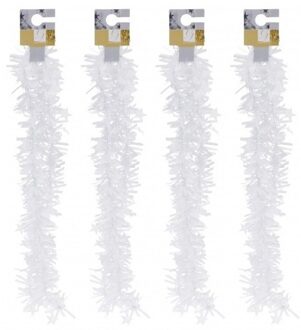 4x Witte kerstversiering folieslingers met sterretjes 180 cm