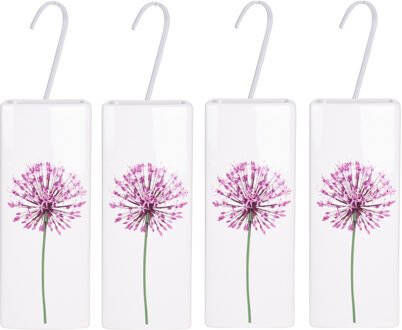 4x Witte radiator waterverdampers/luchtbevochtigers botanische bloemen print allium / sierui 21 cm - Waterverdampers voor de verwarming