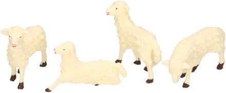 4x Witte schapen miniatuur beeldjes 7 x 6 cm dierenbeeldjes - Beeldjes