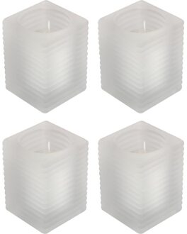 4x Witte woondecoratie kaarsen met matte houders 7 x 10 cm 24 branduren