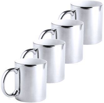4x Zilveren koffie mokken/bekers met metallic glans 350 ml - Bekers Zilverkleurig
