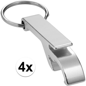 4x zilveren relatiegeschenk flesopener sleutelhanger zilver - Sleutelhangers