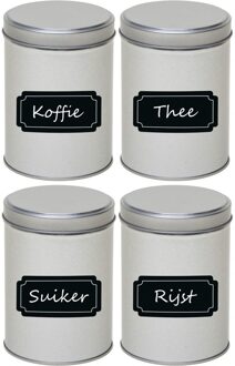 4x Zilveren ronde opbergblikken/bewaarblikken met beschrijfbare labels/etiketten 13 cm - Action products