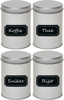 4x Zilveren ronde voorraadblikken met beschrijfbare labels 13 cm - Voorraadblikken Zilverkleurig