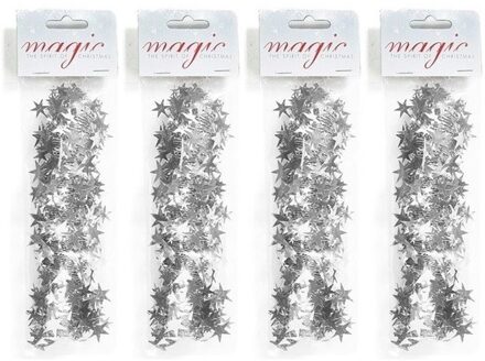 4x Zilveren spiraal slingers met sterren 750cm voor kerstboom