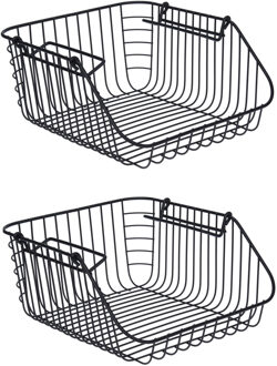4x Zwarte opberg/opruim mandjes stapelbaar 30 x 27 x 14 cm