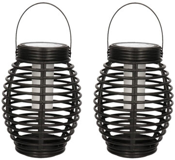 4x Zwarte solar lantaarns met vlam effect 19 cm