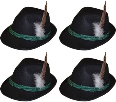 4x Zwarte Tiroler hoedjes verkleedaccessoires voor volwassenen