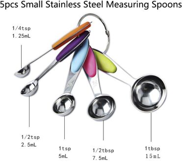 5/10 pcs/set Maatbeker Set 430 Roestvrij Staal Meten Lepel Met Siliconen Handvat Opvouwbare Cake Bakken Meetinstrument 5stk klein