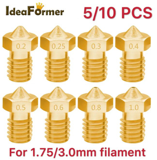 5/10pcs 3D Printer V6 M6 Threaded brass Nozzle 0.2/0.25 0.3/0.4/0.5/0.6/1.0mm for 1.75/3.0mm filament E3D V5 V6 Hotend Extruder