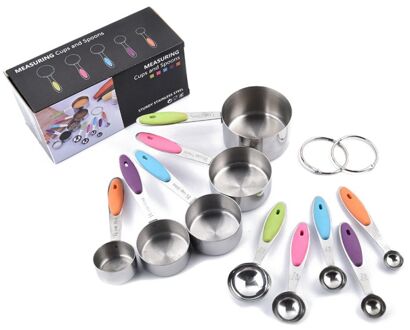 5/10Pcs Keuken Tool Maatbekers En Lepels Rvs Gereedschap Siliconen Handvat Meten Droge En Vloeibare ingrediënten A3-10stk
