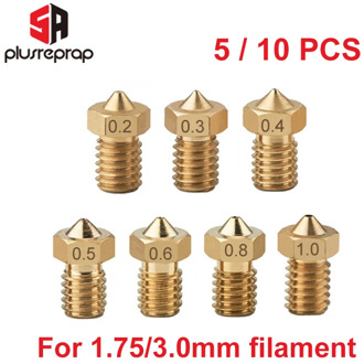 5/10pcs M6 Threaded Nozzle Full Metal 0.2/0.3/0.4/0.5/0.6mm Optional for 1.75/3.0mm Filament V5 V6 Hotend Extruder 3D Printer