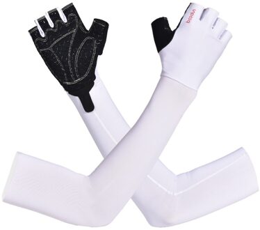 5-12 Jaar Oude Kinderen Handschoenen Half Vinger Met Zon Arm Mouw Outdoor Sport Skateboard Balance Bike Mouwen handschoenen wit