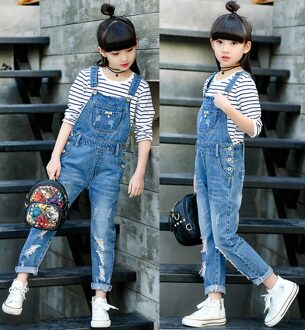 5-13T Meisjes Overalls Kids Jeans Jumpsuit Ripped Gaten Broek Lente Bib Jarretel Denim Broek Kinderen Kleding Meisje kleding 11-12T