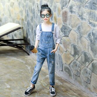 5-14Y Meisjes Denim Overalls Lente Kinderen Jumpsuits Casual Mode Kleding Voor Kinderen Ripped Broek Gewassen Cowboy Jeans Kids J 130-Height 120-130cm