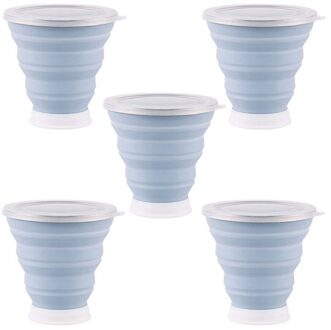5/15Pcs 320Ml Silicone Travel Cup Inklapbare Koffie Cups Candy Kleur Vouwen Thee Cup Met Stofdichte Cover outdoor Sport Copos blauw 5stk